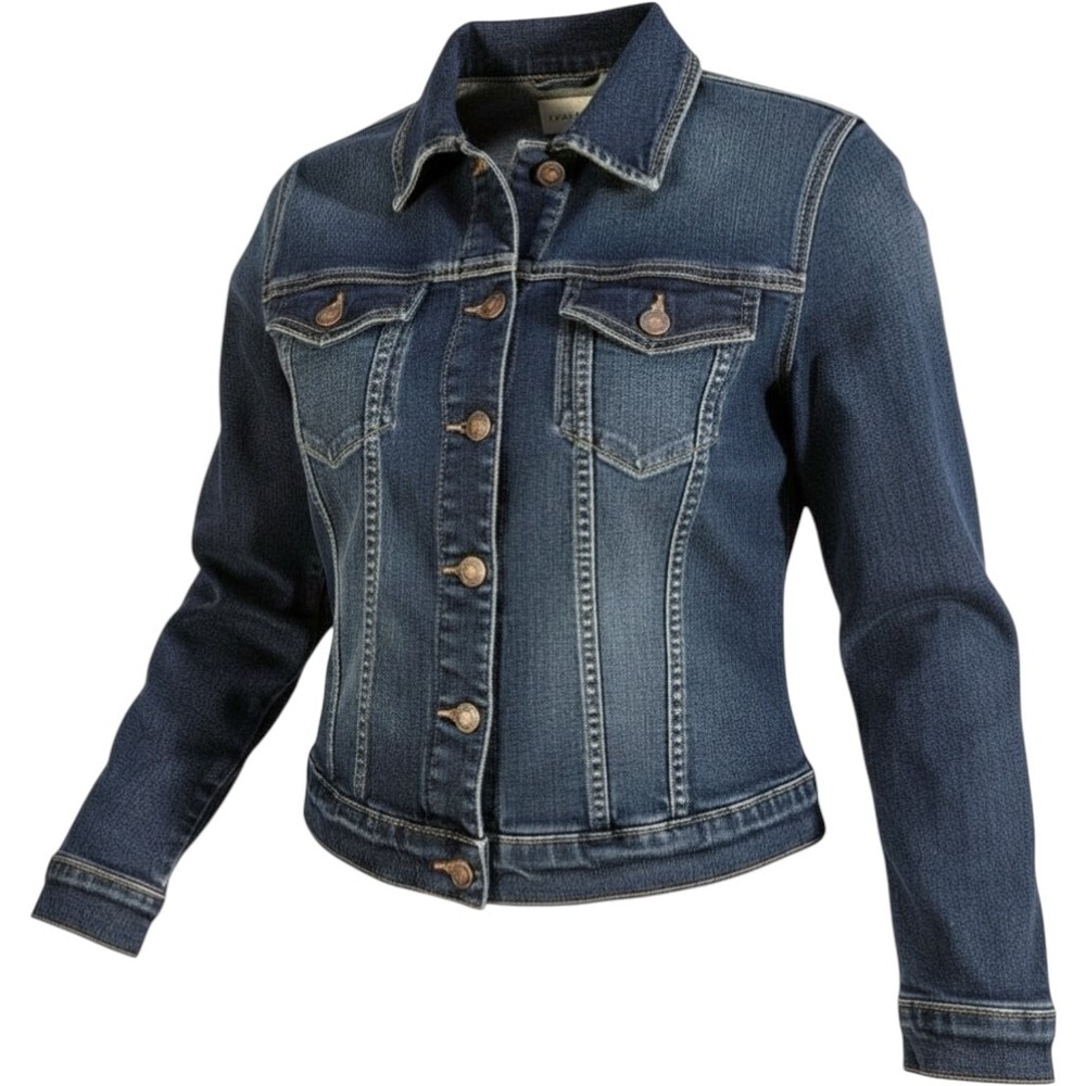 Vintage Angel Jeanswear Whiskered Denim Trucker Jacket Womens Y2K Made in USA